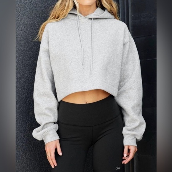 Alo Yoga Bae Cropped Hoodie Sweatshirt - Picture 1 of 9